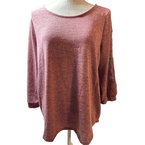 Louise Paris Shirt Sweater Pink Split Sleeve Pearl Accents Womens XL Chic Top - Picture 2 of 12